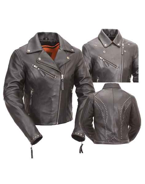 F159 - Women’s Riveted Classic MC Leather Jacket